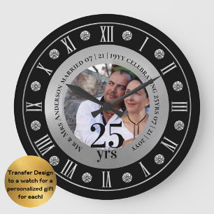 Reloj Redondo Grande Regalo de foto del 25 aniversario de bodas Jubileo