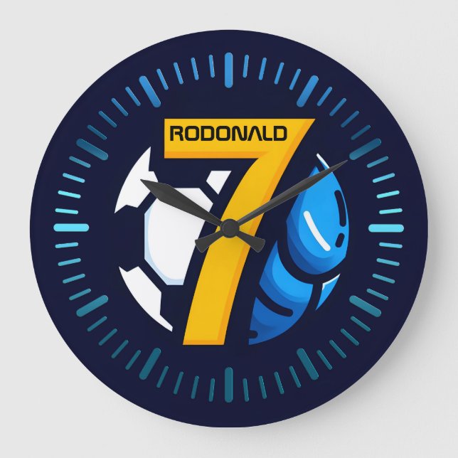 Reloj Redondo Grande Regalo de fútbol personalizado, fútbol 7 (Anverso)