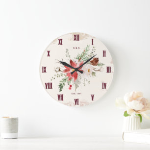 Reloj Redondo Grande Regalo de Navidad con Monograma Navidad Rústica