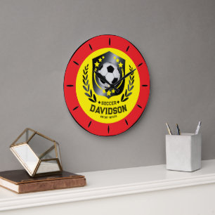 Reloj Redondo Grande Regalo de nombre de fútbol personalizado amarillo 