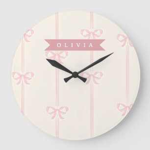 Reloj Redondo Grande Regalo de nombre de lazo rosa personalizado Elegan