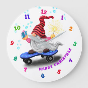 Reloj Redondo Grande Regalo de patinaje feliz con regalos y Sparkler -