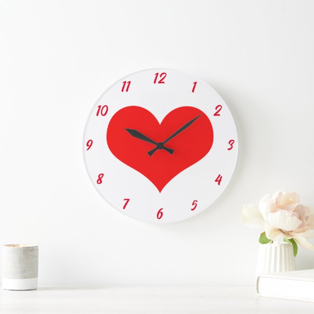 Reloj Redondo Grande Regalo del Día de San Valentín Corazón Patrón Rojo (Hogar)
