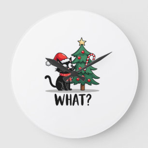 Reloj Redondo Grande Regalo divertido de gato negro que empuja el árbol