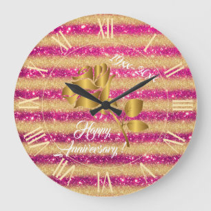 Reloj Redondo Grande Regalo floral rosa Purpurina de oro de lujo