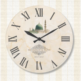 Reloj Redondo Grande Regalo Islámico Nikah | Nombres y Fecha de Masjid 