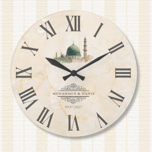 Reloj Redondo Grande Regalo Islámico Nikah   Nombres y Fecha de Masjid 