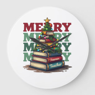 Reloj Redondo Grande Regalo para Maestro   Feliz Navidad Libros para Ma
