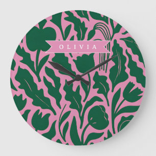 Reloj Redondo Grande Regalo Personalizado de Nombre Floral Botánico Ros