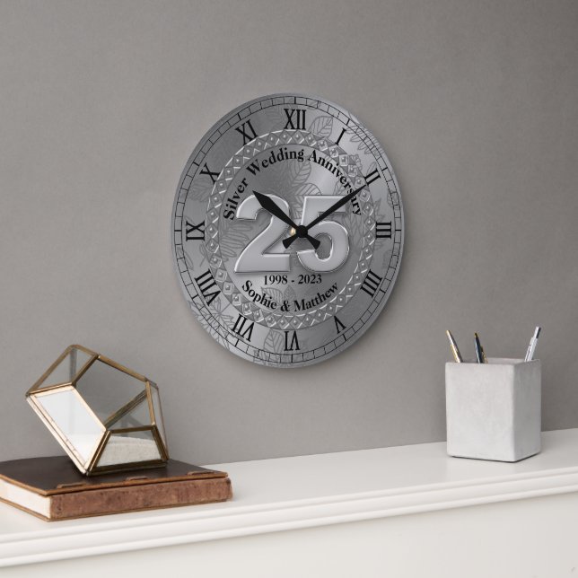 Reloj Redondo Grande Regalo personalizado del 25º aniversario de Boda d (Oficina)