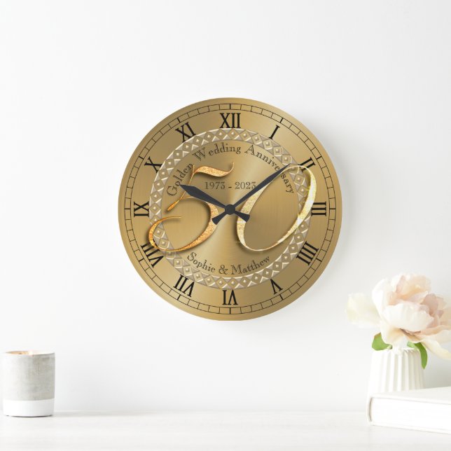 Reloj Redondo Grande Regalo personalizado del 50 aniversario del Boda d (Hogar)