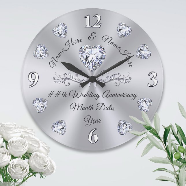 Reloj Redondo Grande Regalos 10, 75, 60 del Aniversario del Diamante,  (10 year anniversary gift for wife. Diamond anniversary clock. 10th anniversary gift for couple.)