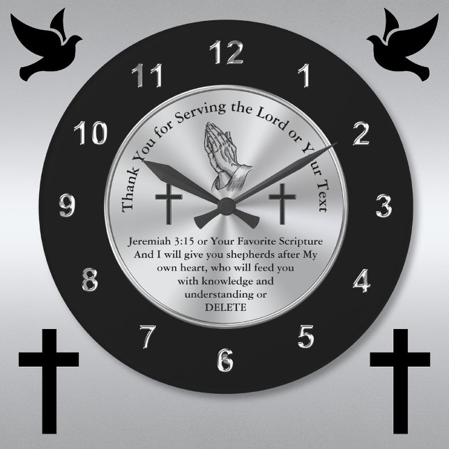 Reloj Redondo Grande Regalos cristianos para pastores, Jeremías 3:15 (Thank you for serving the Lord. Personalized, Gift ideas for Pastors. Pastor Anniversary Gift Ideas.)