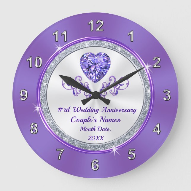 Reloj Redondo Grande Regalos de aniversario 6to, 24to, 33er Purple, cua (Anverso)