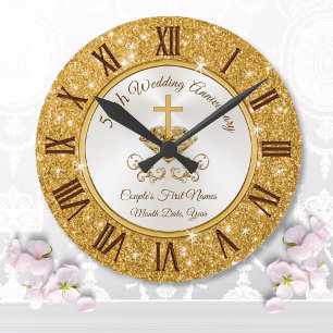 Reloj Redondo Grande Regalos de Aniversario Dorado Personalizados Crist