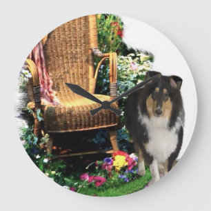 Reloj Redondo Grande Regalos de arte de Tri Color Rough Collie