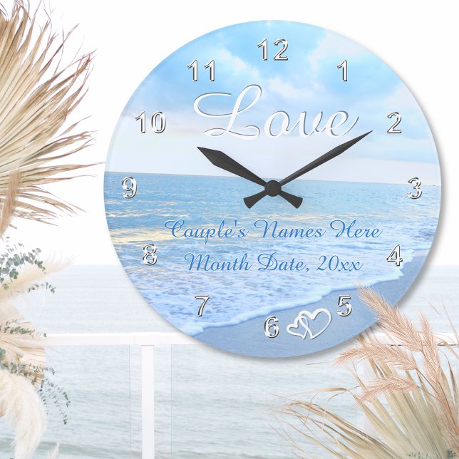 Reloj Redondo Grande Regalos de Despedida de Soltera con Tema de Playa, (Beach themed wedding gifts. Beach Wall Clocks. Destination Wedding Gift Ideas.  Destination Wedding.)