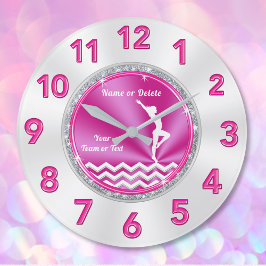 Reloj Redondo Grande Regalos de gimnasia rosa y blanca para Chicas