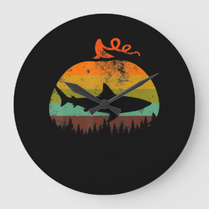 Reloj Redondo Grande Regalos de Halloween con calabaza de tiburón retro