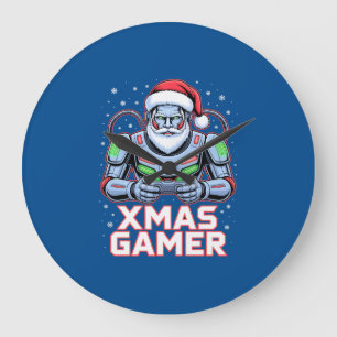 Reloj Redondo Grande Regalos de Navidad para Gamers Cyber Santa Robot N