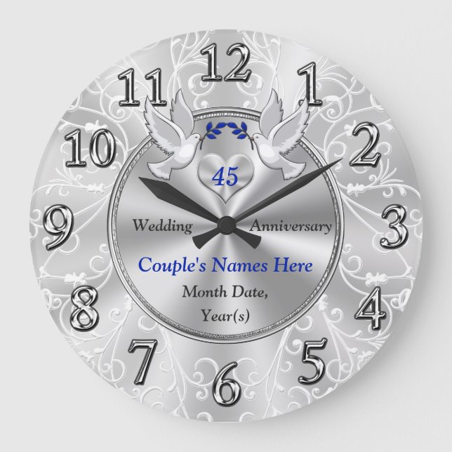 Reloj Redondo Grande Regalos del 45° Aniversario de los Bodas, Amantes  (Anverso)