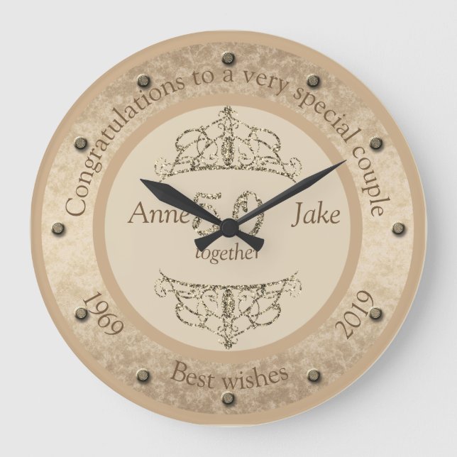 Reloj Redondo Grande Regalos del 50° Aniversario del Boda para Congrat  (Anverso)