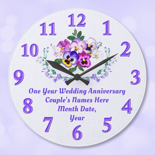 Reloj Redondo Grande Regalos del primer aniversario para ella, CUALQUIE (Clock Anniversary Gift. Linen, Paper anniversary gifts, Symbols, 1 year wedding anniversary gifts. )