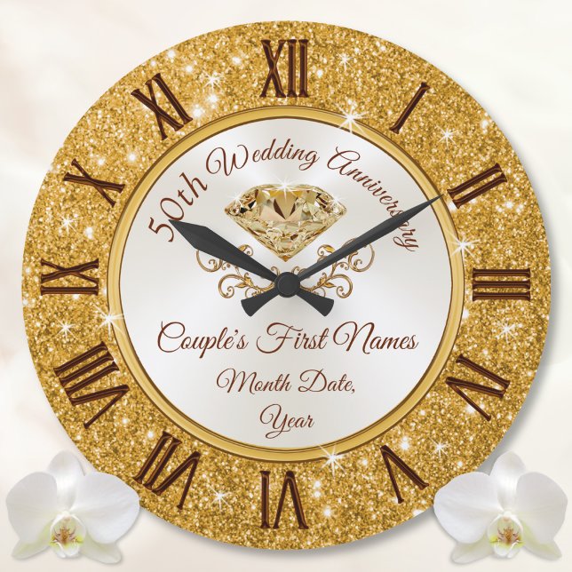 Reloj Redondo Grande Regalos para el 50 aniversario del Boda para amigo (50th Wedding Anniversary Gift Ideas for Parents, Grandparent. 50th anniversary gifts for friends.)