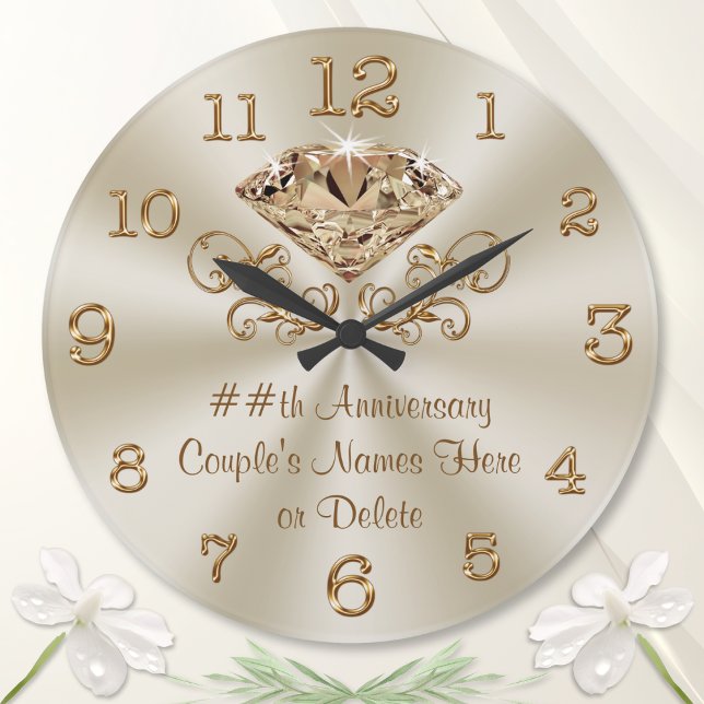 Reloj Redondo Grande Regalos personales de aniversario de Bodas por año (Personalized Wedding Clock Gift. Wedding anniversary gift for couple married 60 years, Diamond.)