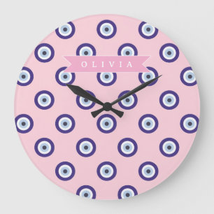 Reloj Redondo Grande Regalos Personalizados con Patrón de Ojo Malo Rosa