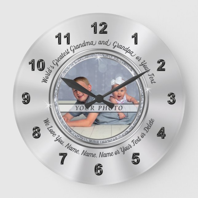 Reloj Redondo Grande Regalos personalizados de la foto para los abuelos (Anverso)