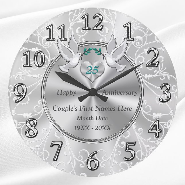 Reloj Redondo Grande Regalos personalizados del 25º aniversario de los  (25 year anniversary gift. Gift for wife 25th anniversary. Traditional 25th Anniversary Gifts. )