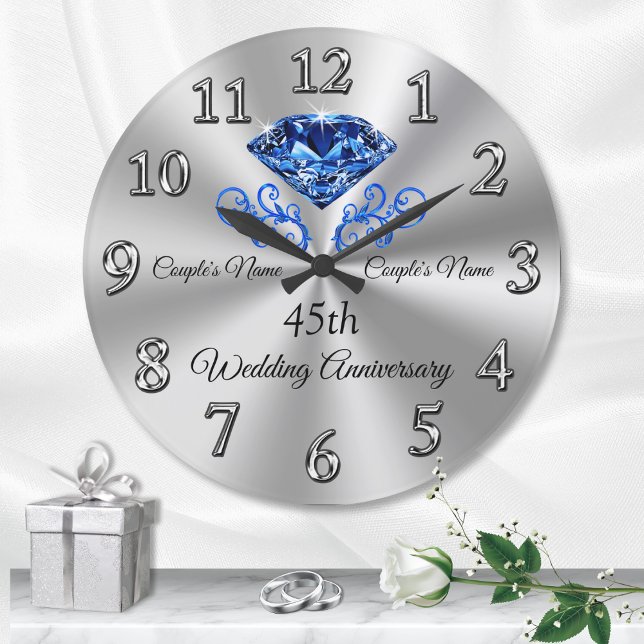Reloj Redondo Grande Regalos personalizados del 45º aniversario de los  (Personalised 45th wedding anniversary gifts. Sapphire anniversary gifts. 45 years of marriage gifts.)