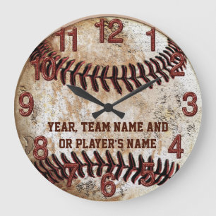 Reloj Redondo Grande Regalos Rústicos PERSONALIZADOS de Béisbol para Eq