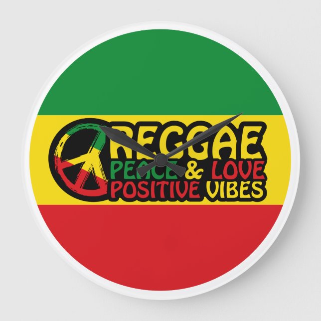 Reloj Redondo Grande Reggae Music with positive quotes (Anverso)