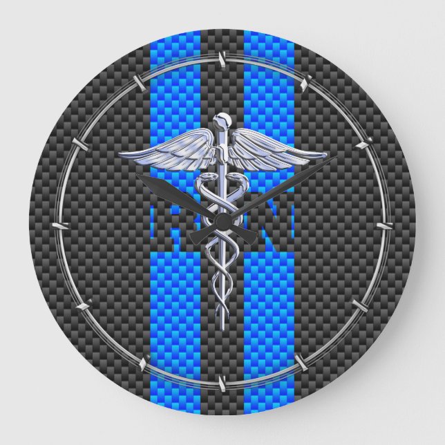 Reloj Redondo Grande Registered Nurse RN Caduceus Carbon Fiber Style (Anverso)