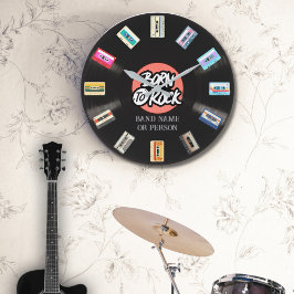 Reloj Redondo Grande Registro de cassette y vinilo