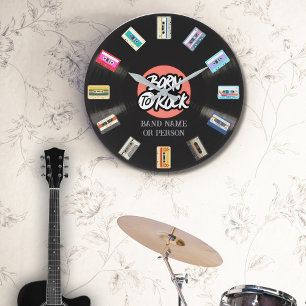 Reloj Redondo Grande Registro de cassette y vinilo
