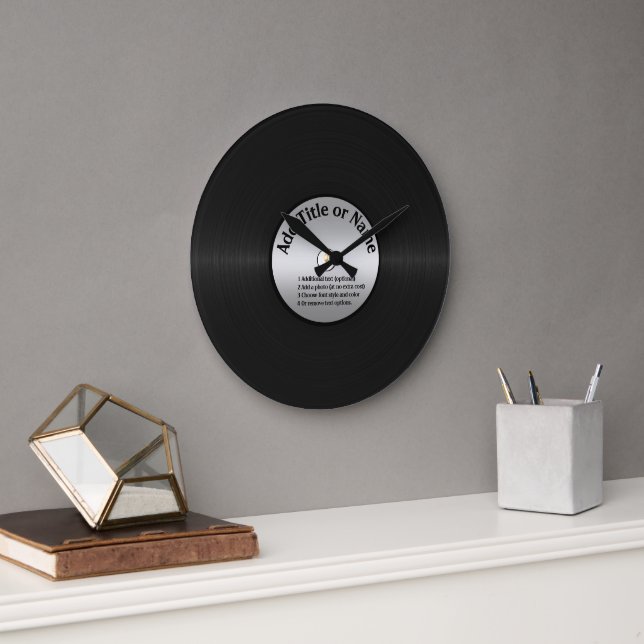 Reloj Redondo Grande Registro de Vinyl-Look LP (Oficina)