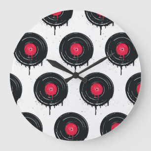 Reloj Redondo Grande Registros de vinilo fundidos, patrón artístico.