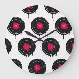 Reloj Redondo Grande Registros de vinilo fundidos, patrón artístico.