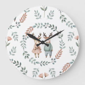 Reloj Redondo Grande Rehpaar im Kranz- Blätter und Blumen