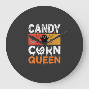 Reloj Redondo Grande Reina de Caramelo de Calabaza Diseño SVG de Hallow