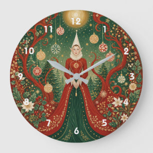 Reloj Redondo Grande Reina Elfa del Bosque Encantado de Navidad