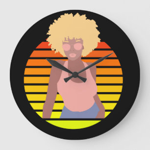 RELOJ REDONDO GRANDE REINA RETRO AFRO - REINA AFROAMERICANA