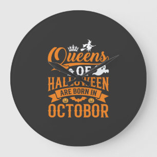 Reloj Redondo Grande Reinas de Halloween Nacidas en Octubre Tipografía