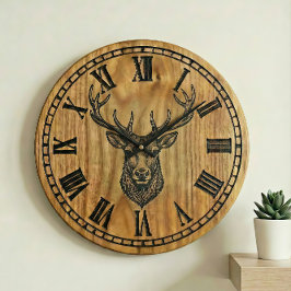 Reloj Redondo Grande Reindeer Wall Clock - Wooden Style Design 