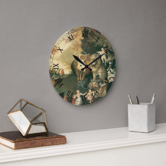 Reloj Redondo Grande Reino Pacífico de Edward Hicks Arte Folclórico Ant