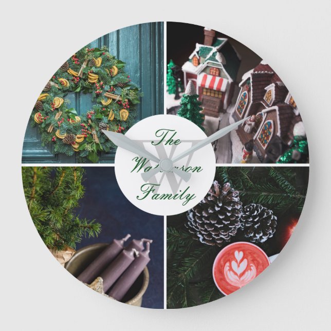 Reloj Redondo Grande Rejilla de fotos personalizada para Navidades de h (Anverso)