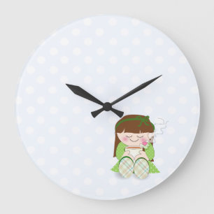 Reloj Redondo Grande ¡Relájate! Chica kawaii lindo relajado con té/café
